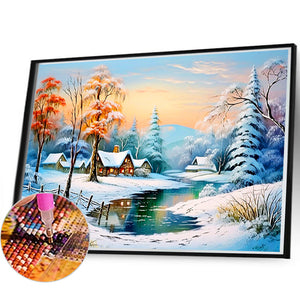 River And Snow 60*40CM(Canvas) Full Round Drill Diamond Painting