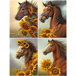 Sunflower Horse 30*40CM(Canvas) Full Round Drill Diamond Painting