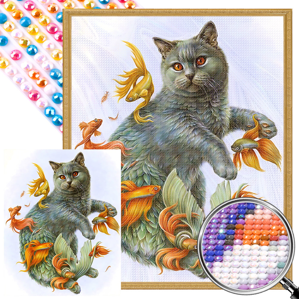 Cat In Fish 40*50CM(Picture) Full Round Drill Diamond Painting