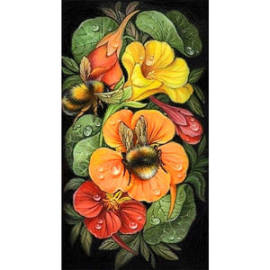 Flower And Bee 30*55CM(Picture) Full Round Drill Diamond Painting