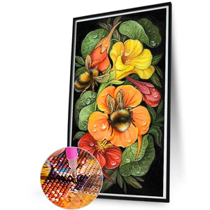 Flower And Bee 30*55CM(Picture) Full Round Drill Diamond Painting