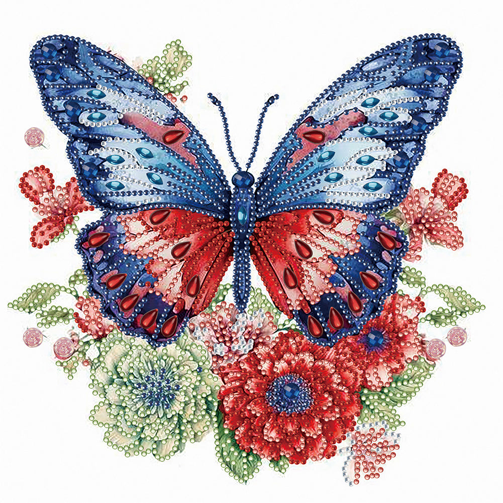 Blue Red Butterfly 30*30CM(Canvas) Partial Special Shaped Drill Diamond Painting