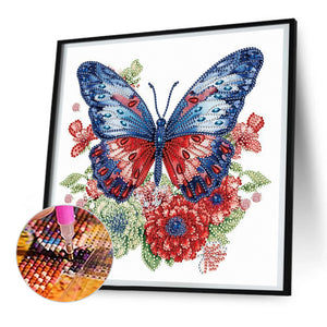 Blue Red Butterfly 30*30CM(Canvas) Partial Special Shaped Drill Diamond Painting