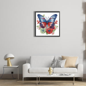 Blue Red Butterfly 30*30CM(Canvas) Partial Special Shaped Drill Diamond Painting