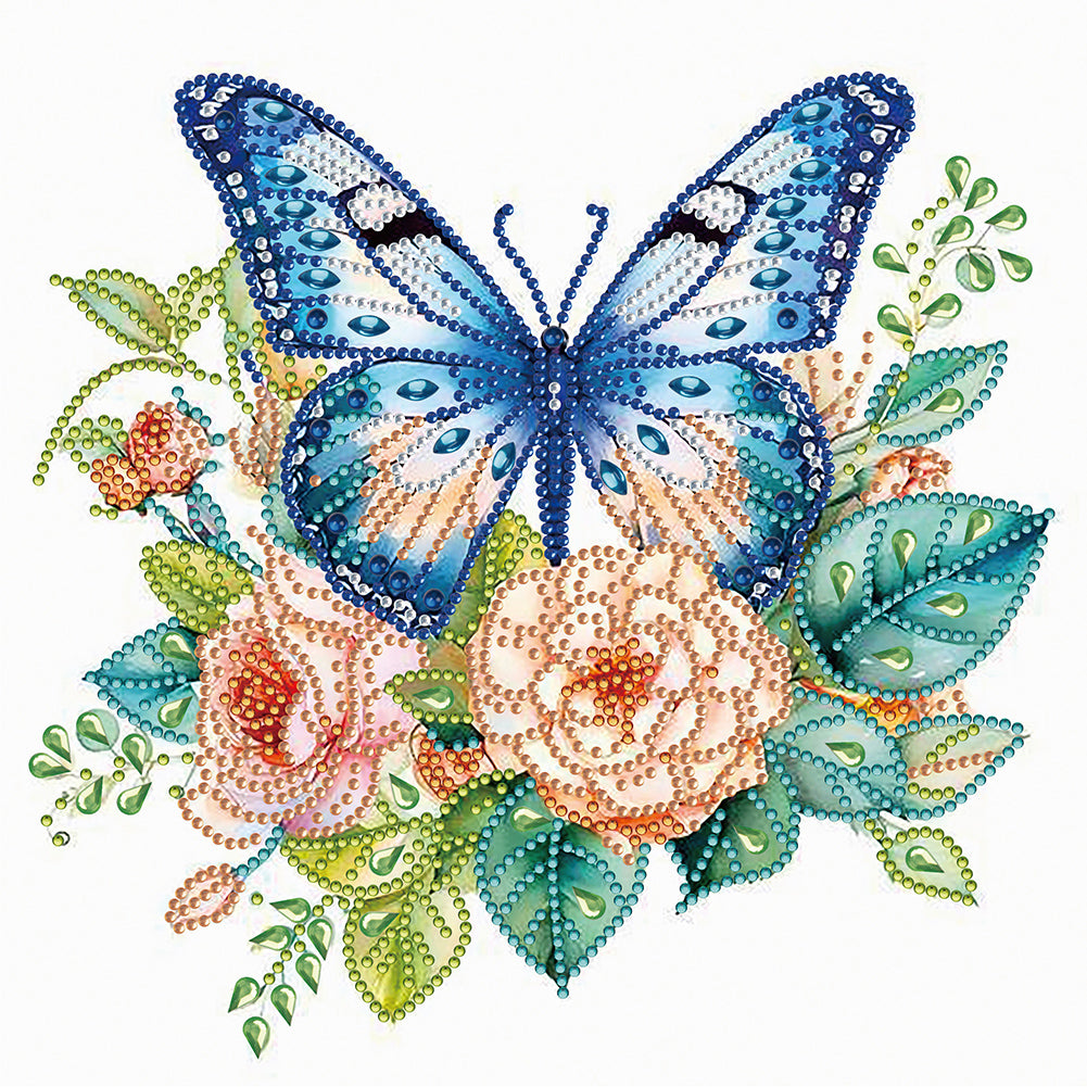 Blue Butterfly 30*30CM(Canvas) Partial Special Shaped Drill Diamond Painting