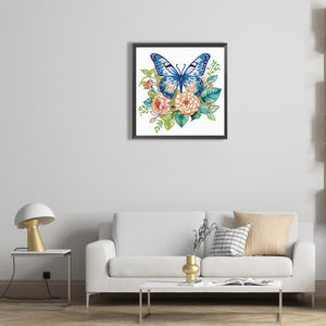 Blue Butterfly 30*30CM(Canvas) Partial Special Shaped Drill Diamond Painting