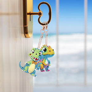 Diamond Dinosaur Key Chains 5PCS DIY Colorful Art Keychain (Multicolored Dragon)