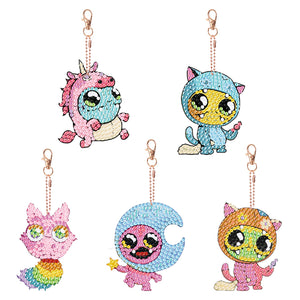 Diamond Dinosaur Key Chains 5PCS DIY Colorful Art Keychain (Little Monster)