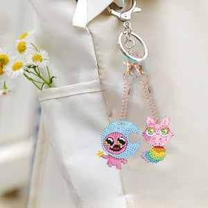 Diamond Dinosaur Key Chains 5PCS DIY Colorful Art Keychain (Little Monster)