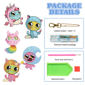 Diamond Dinosaur Key Chains 5PCS DIY Colorful Art Keychain (Little Monster)