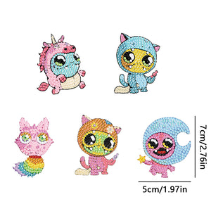 Diamond Dinosaur Key Chains 5PCS DIY Colorful Art Keychain (Little Monster)