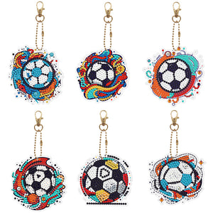 6Pcs Diamond Art Keyring Set Double Sided Cartoon Special Shaped (Football)