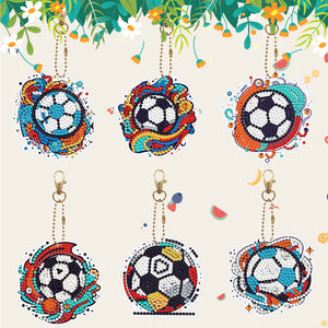 6Pcs Diamond Art Keyring Set Double Sided Cartoon Special Shaped (Football)