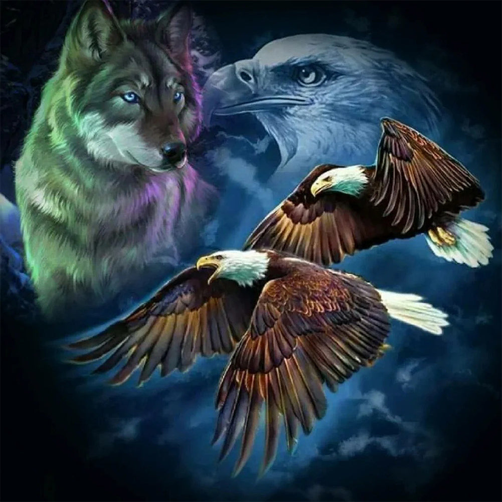 Late Night Eagle And Wolf 40*40CM(Canvas) Full Round Drill Diamond Painting