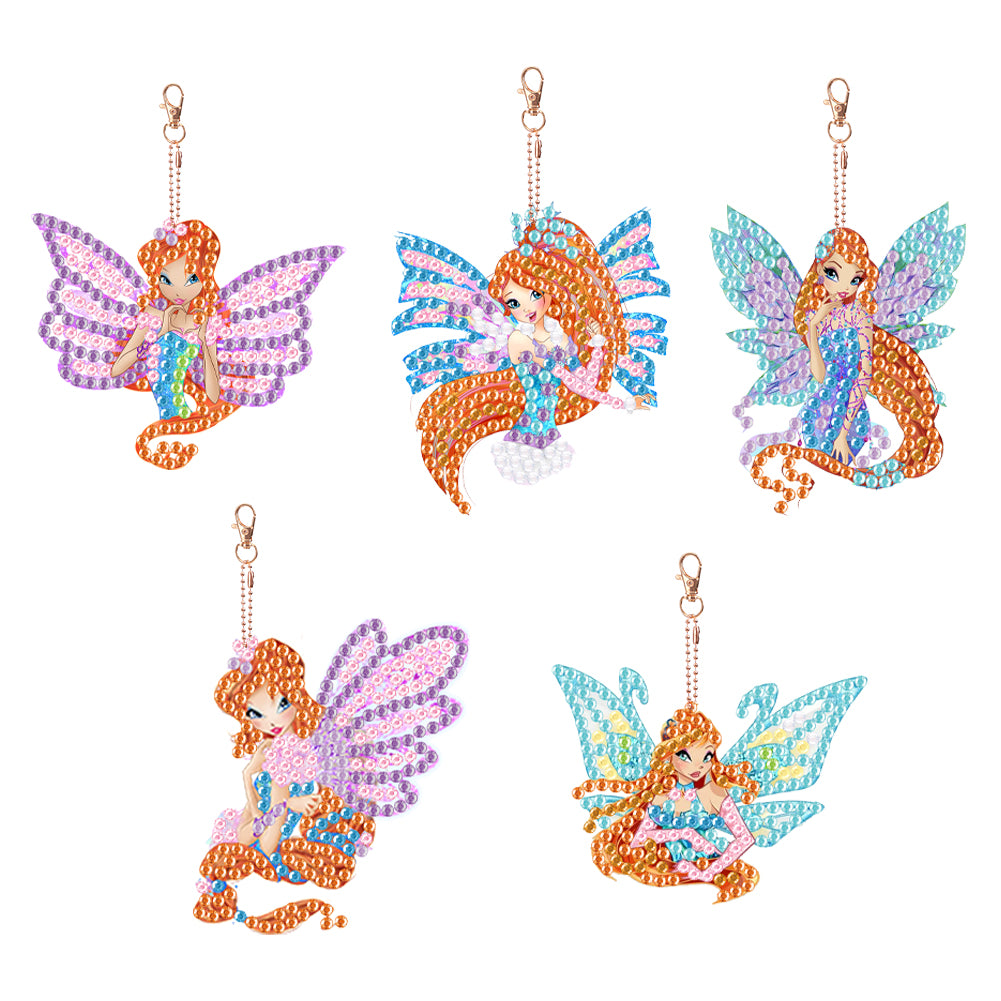 Diamond Butterfly Painting Keychain Kits Double Sided 5PCS Colorful Art Keychain
