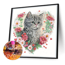 Load image into Gallery viewer, Love Flower Frame Cat 30*30CM(Canvas) Partial Special Shaped Drill Diamond Painting
