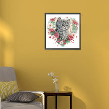 Load image into Gallery viewer, Love Flower Frame Cat 30*30CM(Canvas) Partial Special Shaped Drill Diamond Painting
