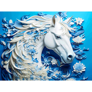 Paper Carved White Horse 40*30CM(Picture) Full Square Drill Diamond Painting