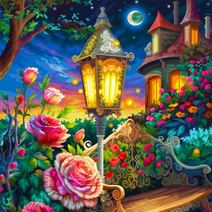 A Corner Of The Street Lamp Under The Castle ¡¤ Powder 40*40CM(Picture) Full Square Drill Diamond Painting