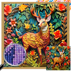 Embossed Deer 40*40CM(Picture) Full Square Drill Diamond Painting