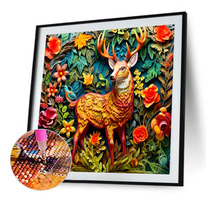 Embossed Deer 40*40CM(Picture) Full Square Drill Diamond Painting