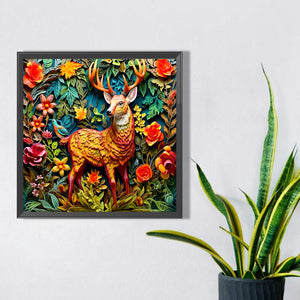 Embossed Deer 40*40CM(Picture) Full Square Drill Diamond Painting