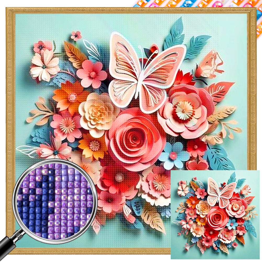 Butterfly And Paper Flower 40*40CM(Picture) Full Square Drill Diamond Painting