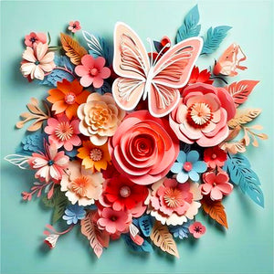 Butterfly And Paper Flower 40*40CM(Picture) Full Square Drill Diamond Painting