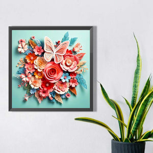Butterfly And Paper Flower 40*40CM(Picture) Full Square Drill Diamond Painting