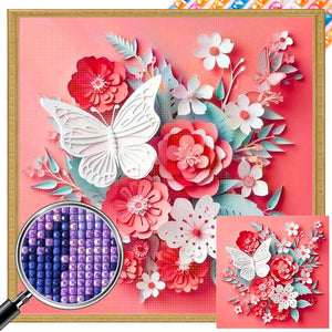 Butterfly And Paper Flower 40*40CM(Picture) Full Square Drill Diamond Painting