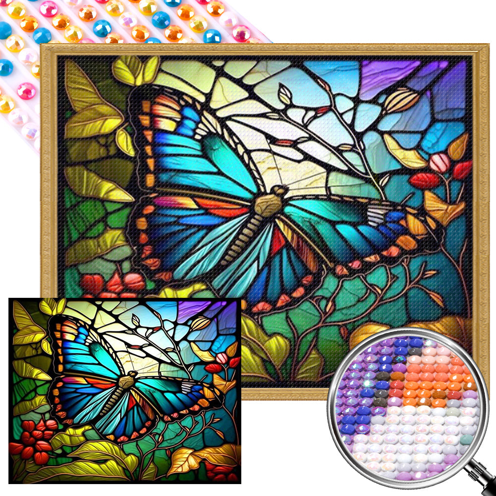Stained Glass Butterfly 50*40CM(Picture) Full Round Drill Diamond Painting