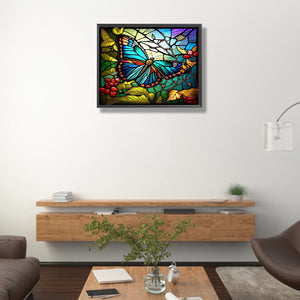 Stained Glass Butterfly 50*40CM(Picture) Full Round Drill Diamond Painting