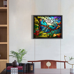 Stained Glass Butterfly 50*40CM(Picture) Full Round Drill Diamond Painting
