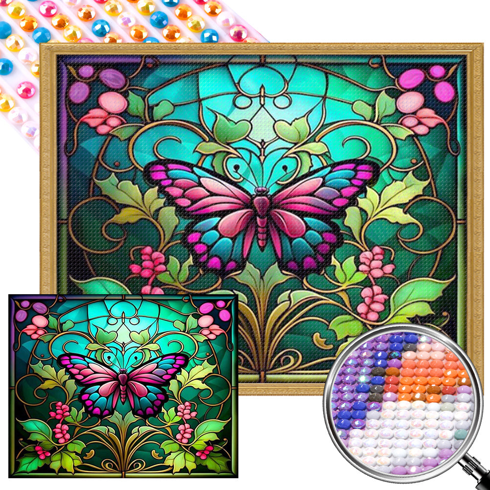 Stained Glass Butterfly 50*40CM(Picture) Full Round Drill Diamond Painting