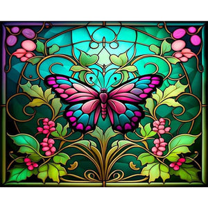Stained Glass Butterfly 50*40CM(Picture) Full Round Drill Diamond Painting