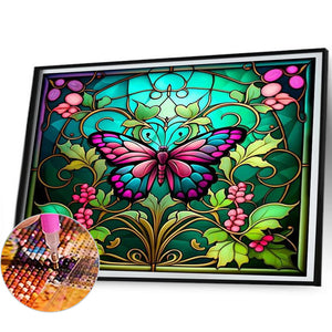 Stained Glass Butterfly 50*40CM(Picture) Full Round Drill Diamond Painting
