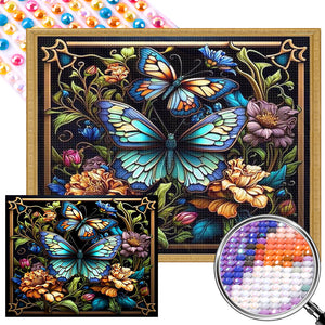 Stained Glass Butterfly 50*40CM(Picture) Full Round Drill Diamond Painting