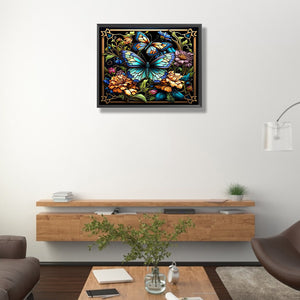 Stained Glass Butterfly 50*40CM(Picture) Full Round Drill Diamond Painting