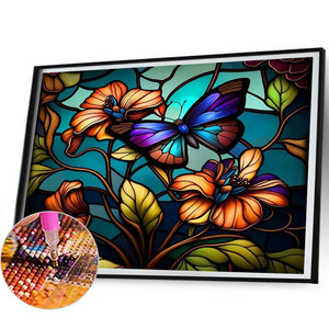 Stained Glass Butterfly 50*40CM(Picture) Full Round Drill Diamond Painting