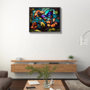 Stained Glass Butterfly 50*40CM(Picture) Full Round Drill Diamond Painting