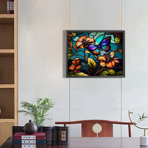 Stained Glass Butterfly 50*40CM(Picture) Full Round Drill Diamond Painting