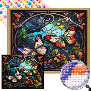 Stained Glass Butterfly 50*40CM(Picture) Full Round Drill Diamond Painting