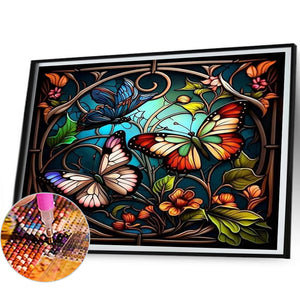 Stained Glass Butterfly 50*40CM(Picture) Full Round Drill Diamond Painting