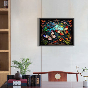 Stained Glass Butterfly 50*40CM(Picture) Full Round Drill Diamond Painting