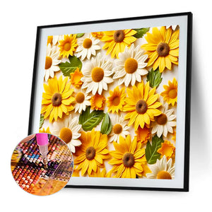 Embossed Sunflower Daisy 40*40CM(Canvas) Full Round Drill Diamond Painting