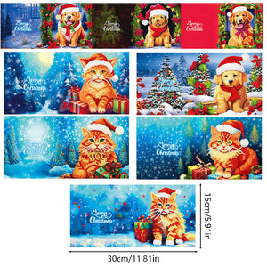 Christmas Crystal Rhinestone Embroidery Cards Kits (Xmas Cat Dog x 8 PCS Set)