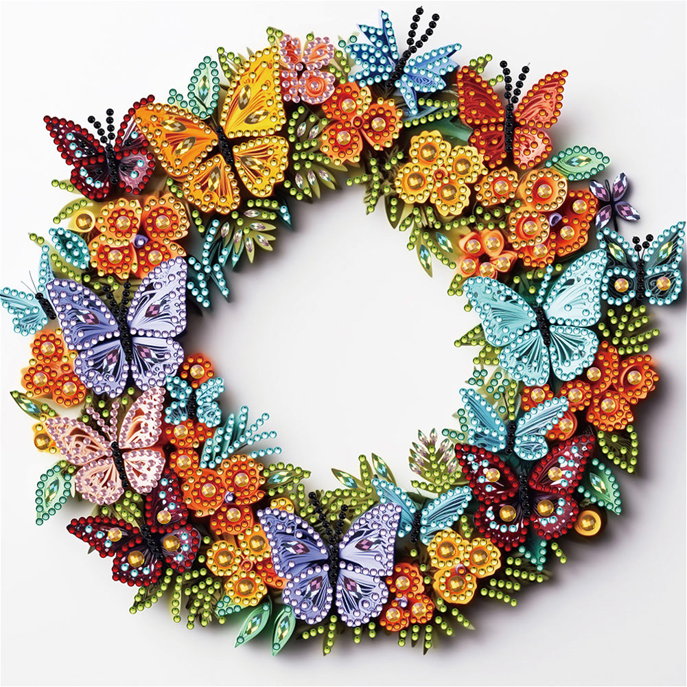 Butterfly Wreath Paper Painting 30*30CM(Canvas) Partial Special Shaped Drill Diamond Painting