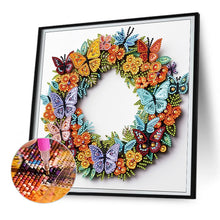 Load image into Gallery viewer, Butterfly Wreath Paper Painting 30*30CM(Canvas) Partial Special Shaped Drill Diamond Painting
