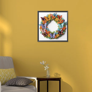Butterfly Wreath Paper Painting 30*30CM(Canvas) Partial Special Shaped Drill Diamond Painting
