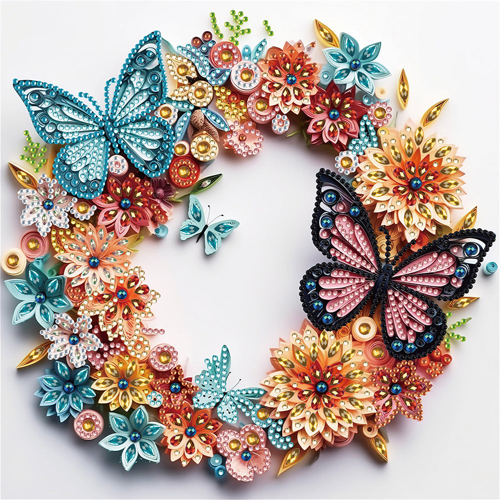 Butterfly Wreath Paper Painting 30*30CM(Canvas) Partial Special Shaped Drill Diamond Painting